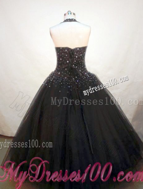 Exquisite Halter Sweetheart Beaded Bodice Black Quinceanera Dress